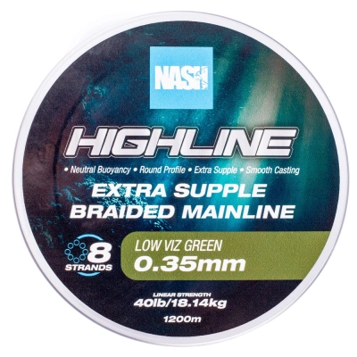 Nash splétaná šňůra highline extra supple braid green 1200 m - 0,35 mm 18,14 kg